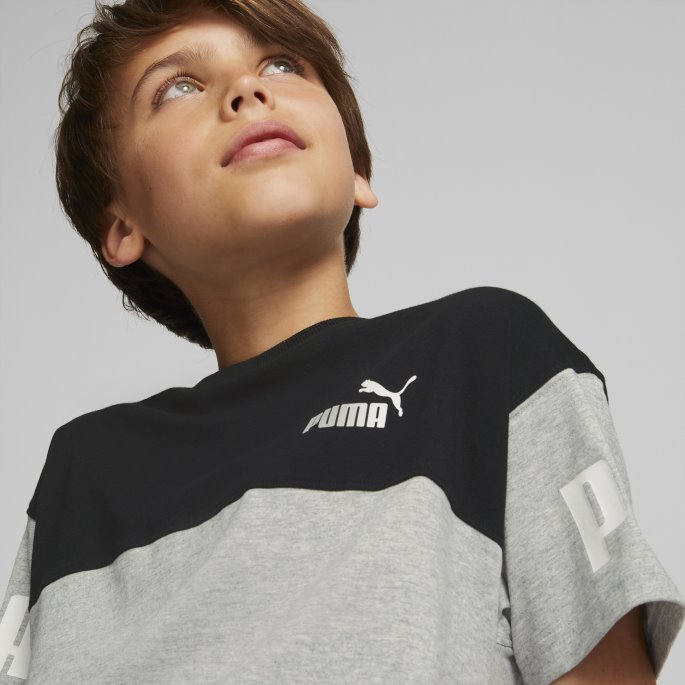 Lys Grå Lyng Power Color Block Tee Ungdom Puma På Salg