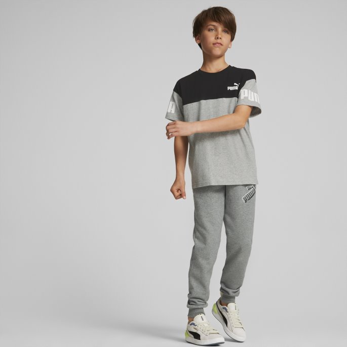 Lys Grå Lyng Power Color Block Tee Ungdom Puma På Salg