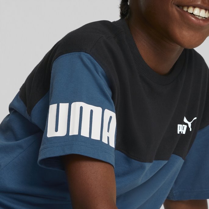 Lake Blue Power Color Block Tee Ungdom Puma På Salg