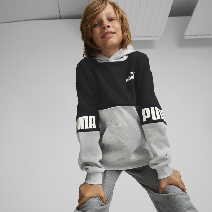 Power Color Block Hettegenser Ungdom Puma På Tilbud Lys Grå Lyng