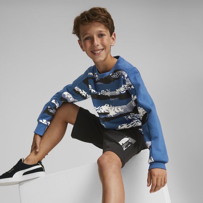 Lake Blue Alpha Printed Crew Neck Sweatshirt Youth Puma På Salg
