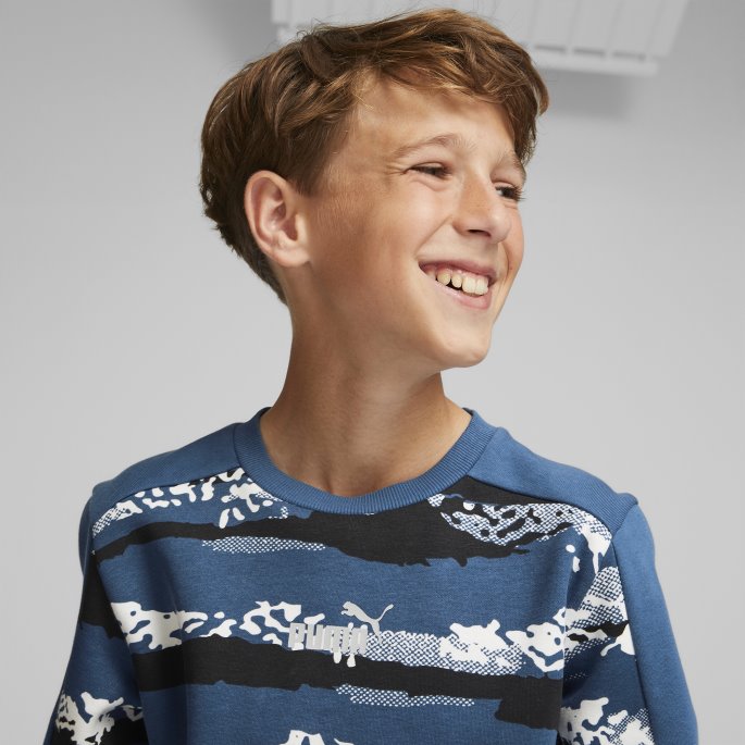 Lake Blue Alpha Printed Crew Neck Sweatshirt Youth Puma På Salg