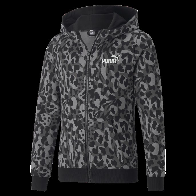 Puma På Tilbud Svart-aop Alpha-trykt Hettegenser Med Full Glidelås Ungdom