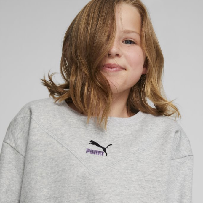 Klassikere Grl Sweatshirt Med Rund Hals Ungdom Puma På Tilbud Lys Grå Lyng
