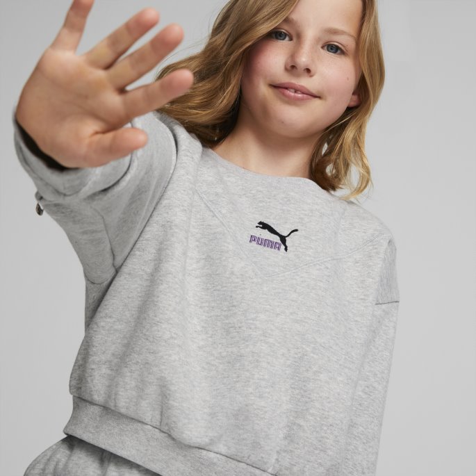 Klassikere Grl Sweatshirt Med Rund Hals Ungdom Puma På Tilbud Lys Grå Lyng