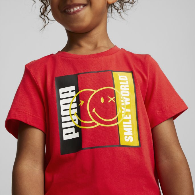 Puma På Tilbud X Smileyworld Tee Barn Høyrisiko Rød