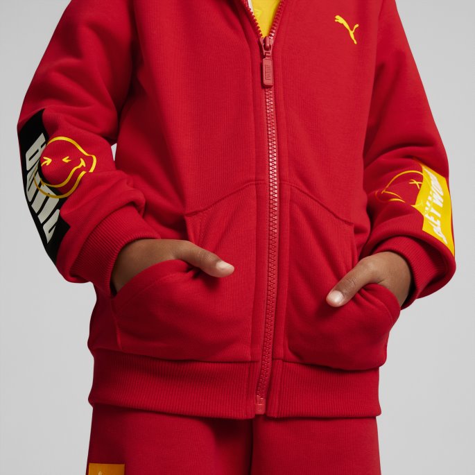 Puma På Tilbud X Smileyworld Hettegenser For Små Barn Med Full Glidelås Høyrisiko Rød