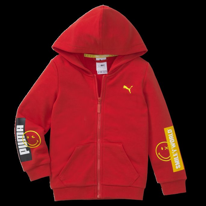Puma På Tilbud X Smileyworld Hettegenser For Små Barn Med Full Glidelås Høyrisiko Rød