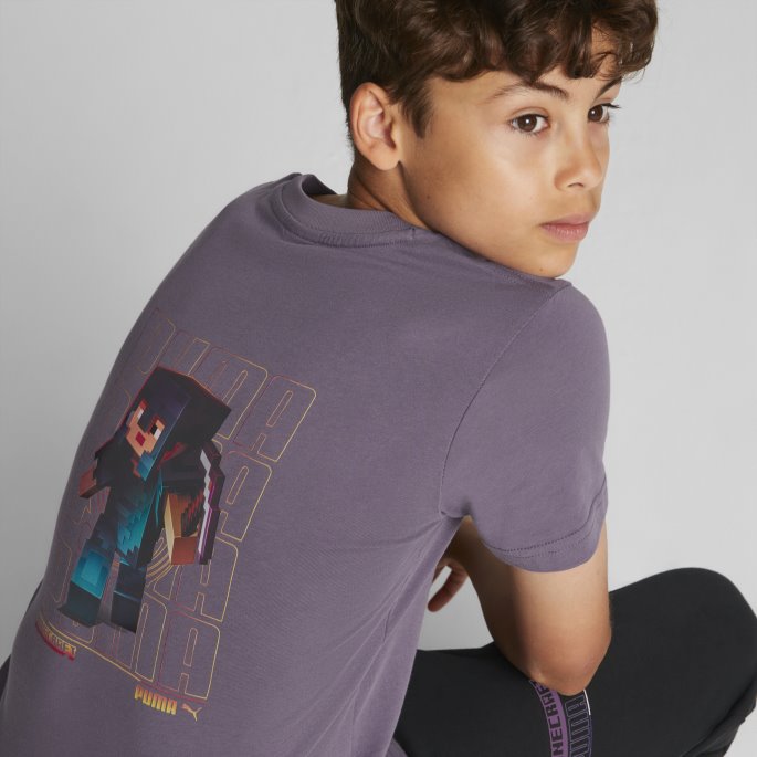 Puma På Tilbud X Minecraft Grafisk Tee Ungdom Lilla Kull