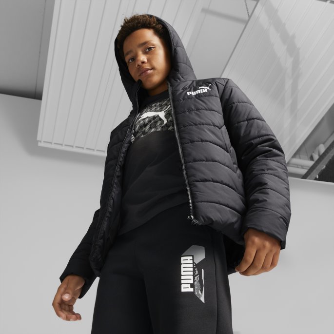 Puma På Tilbud Svart Essentials Vattert Jakke Ungdom