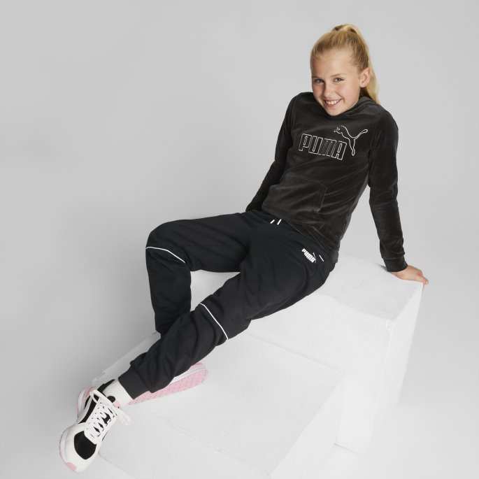 Svart Puma På Tilbud Essentials+ Hettegenser I Velur Ungdom