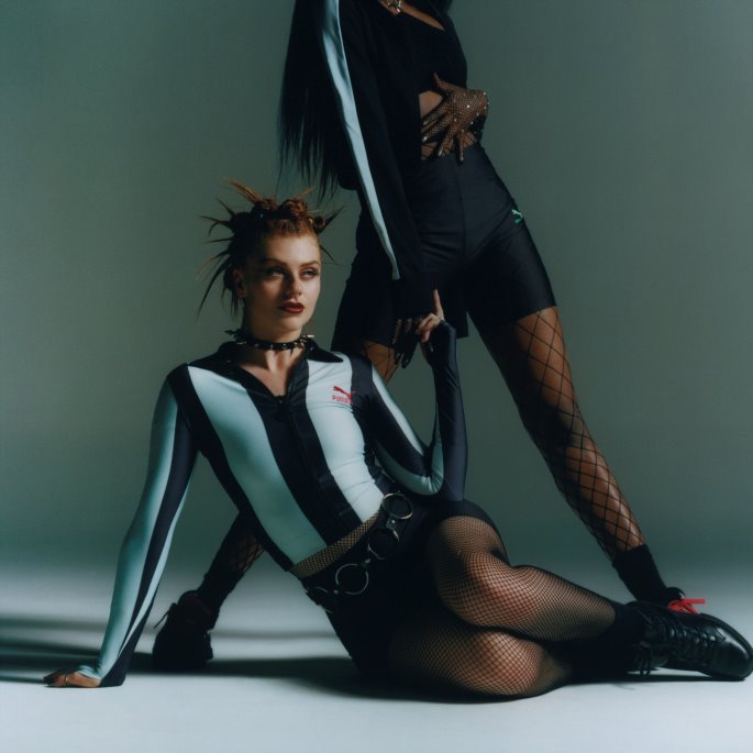 Puma På Tilbud X Dua Lipa Stripete Dame T-skjorte Blå Glød-svart