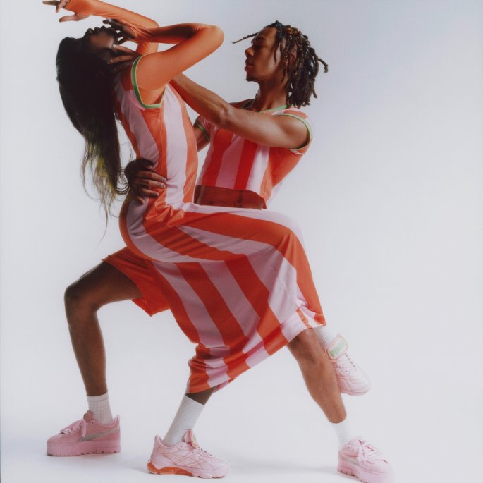 Puma På Tilbud X Dua Lipa Stripete Kjole For Kvinner Gulrot-rosa Dame