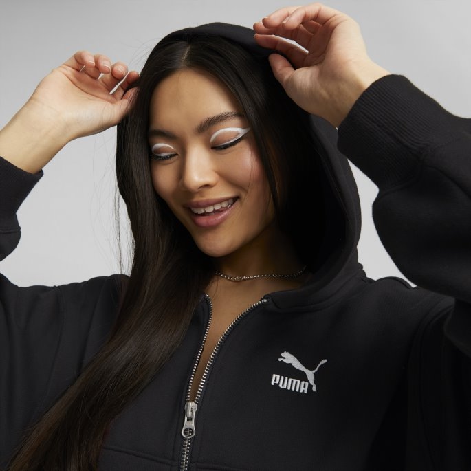 Puma På Tilbud Svart Klassikere Hettegenser For Kvinner Med Full Glidelås