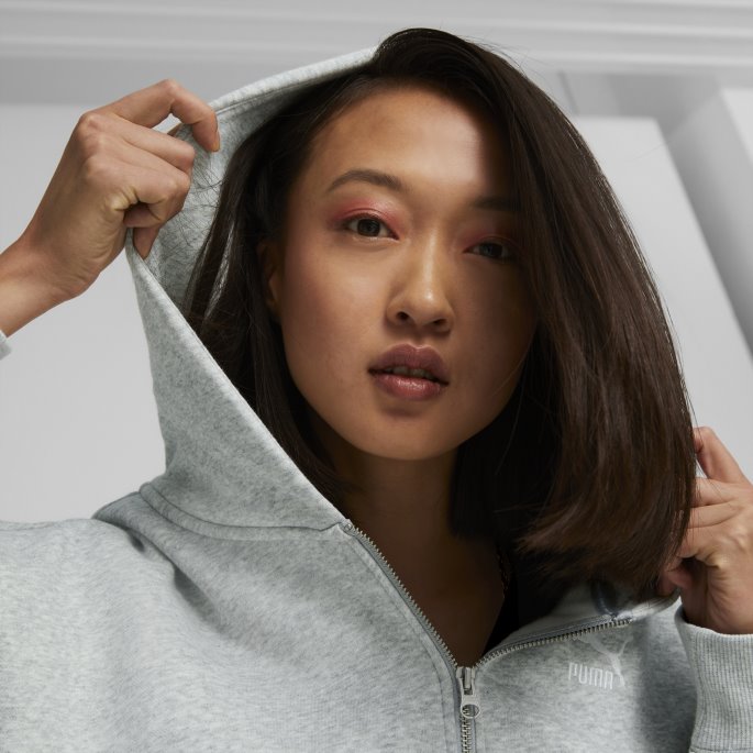 Puma På Tilbud Klassikere Hettegenser For Dame Med Full Glidelås Lys Grå Lyng