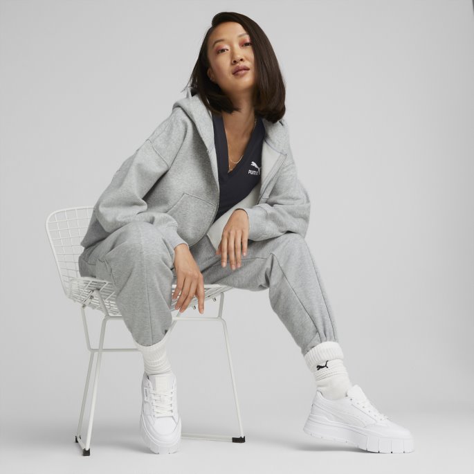 Puma På Tilbud Klassikere Hettegenser For Dame Med Full Glidelås Lys Grå Lyng