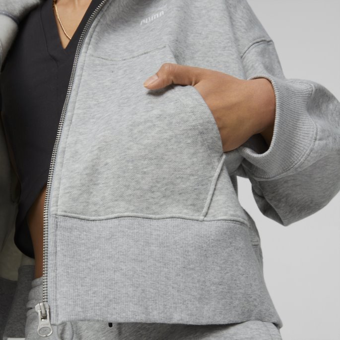 Puma På Tilbud Klassikere Hettegenser For Dame Med Full Glidelås Lys Grå Lyng