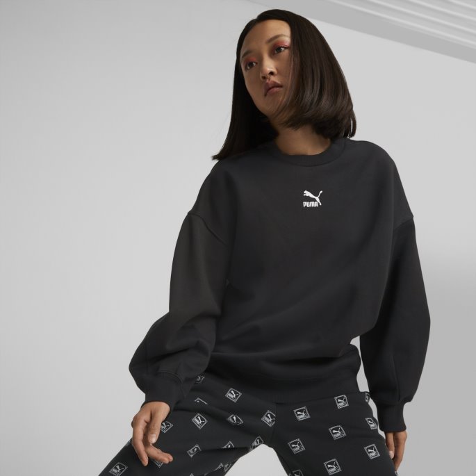 Klassikere Oversized Crewneck Damegenser Puma På Tilbud Svart