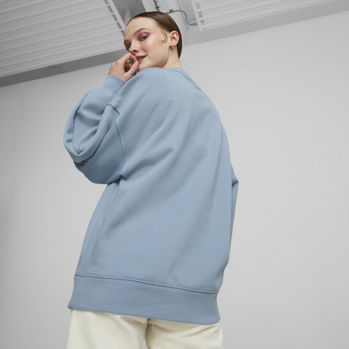 Puma På Tilbud Klassikere Oversized Crewneck Sweatshirt Dame Blå Vask