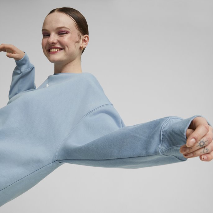 Puma På Tilbud Klassikere Oversized Crewneck Sweatshirt Dame Blå Vask