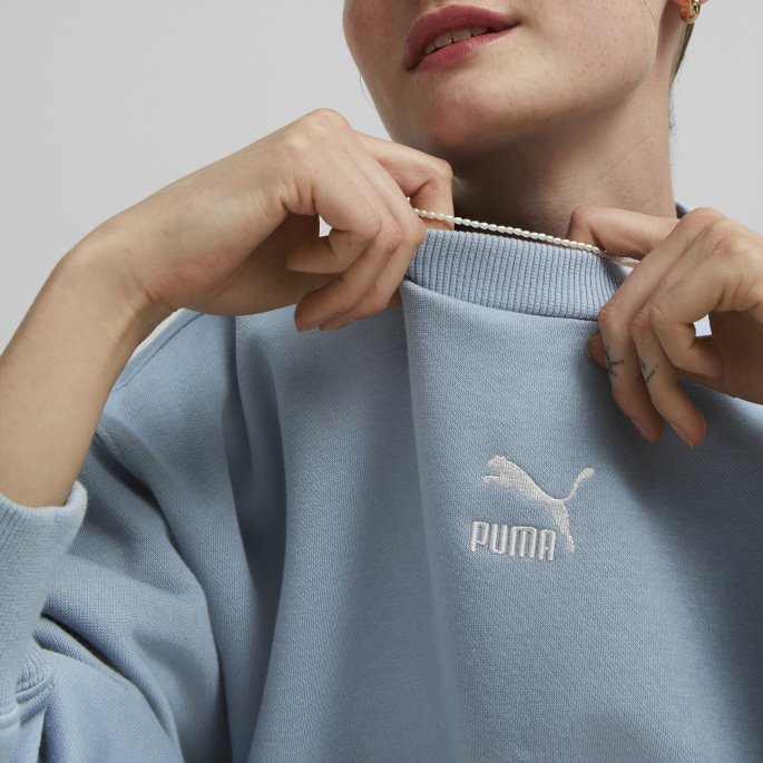 Puma På Tilbud Klassikere Oversized Crewneck Sweatshirt Dame Blå Vask