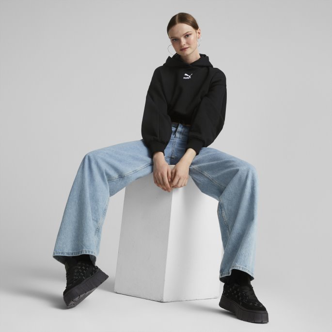 Sorte Klassikere Cropped Hettegenser For Kvinner Puma På Salg