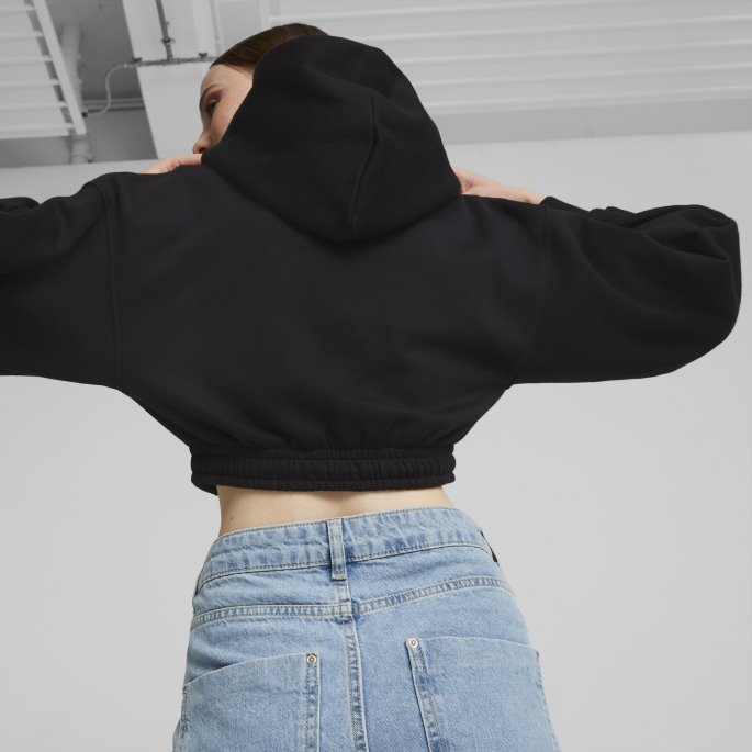 Puma På Tilbud Svarte Klassikere Cropped Hettegenser Kvinner