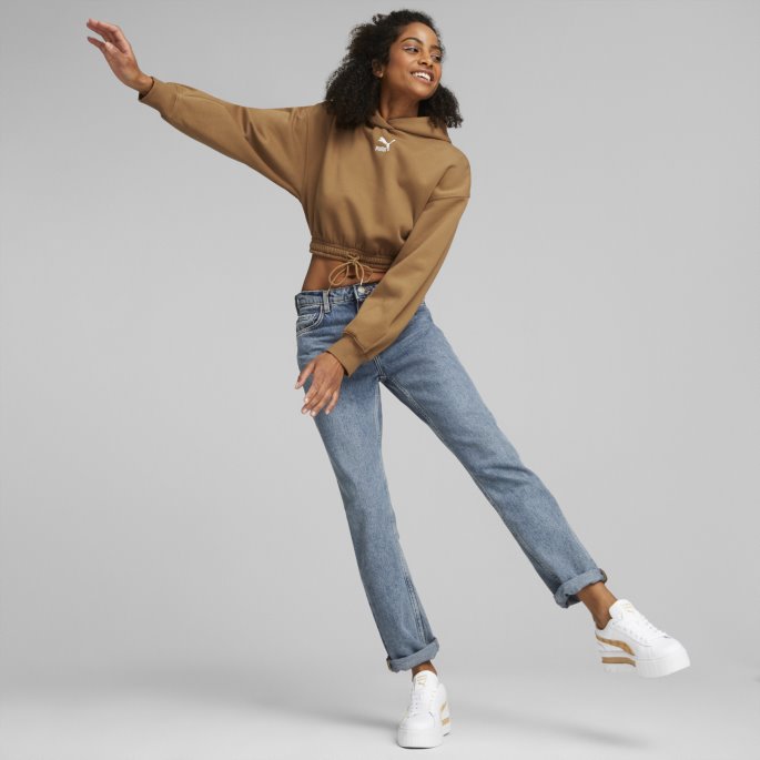 Desert Tan Puma På Tilbud Klassikere Cropped Hettegenser Kvinner