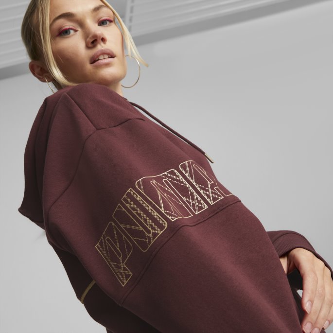 Aubergine Puma På Tilbud Power Deco Glam Hettegenser For Kvinner