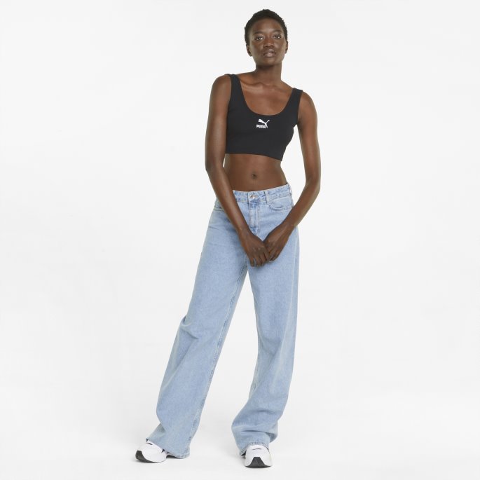 Puma På Tilbud Klassikere Ribbet Dame Crop Top Svart