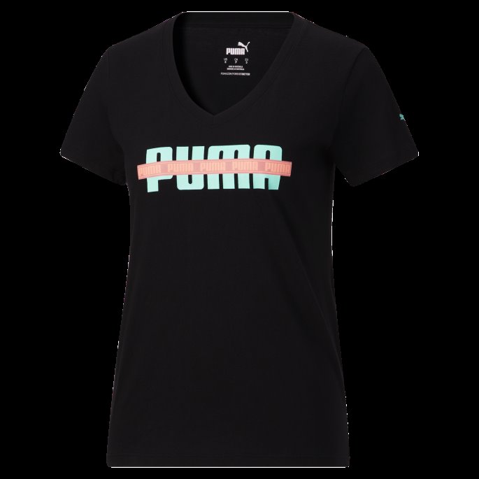 Crossout V-hals Grafisk T-skjorte For Kvinner Puma På Tilbud Svart