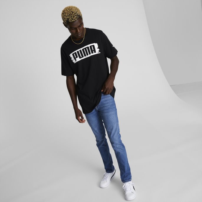 Svart Penselstrøk Herre Logo T-skjorte Puma På Salg
