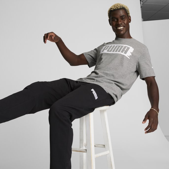 Børstestrøk Herre Logo T-skjorte Mellomgrå Lyng Puma På Salg
