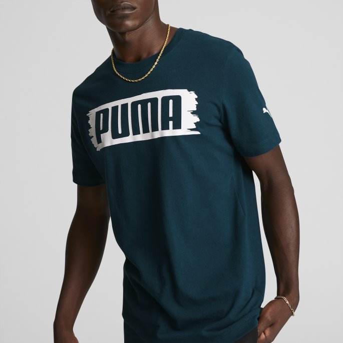 Penselstrøk Herre Logo T-skjorte Puma På Salg Marine Blå