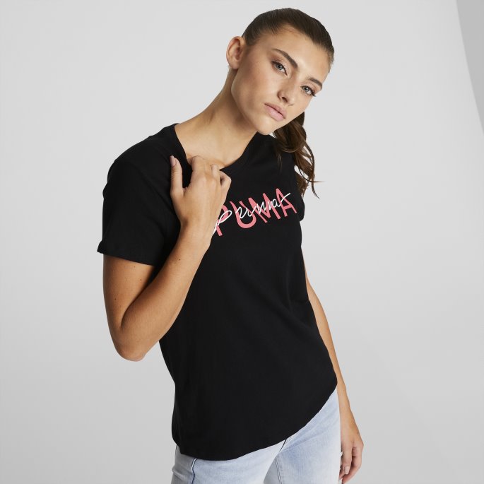 Dobbel Logo-t-skjorte For Kvinner Svart Puma På Salg