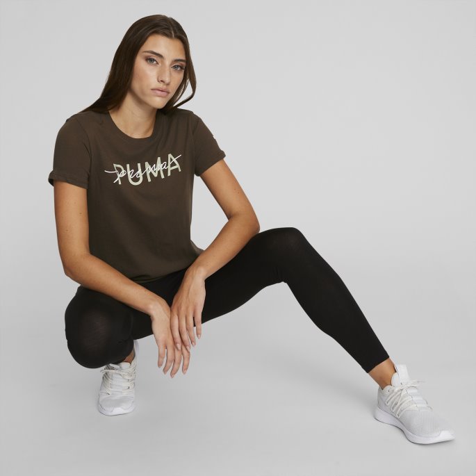 Dobbel Opp Damelogo-t-skjorte Dyp Oliven Puma På Salg