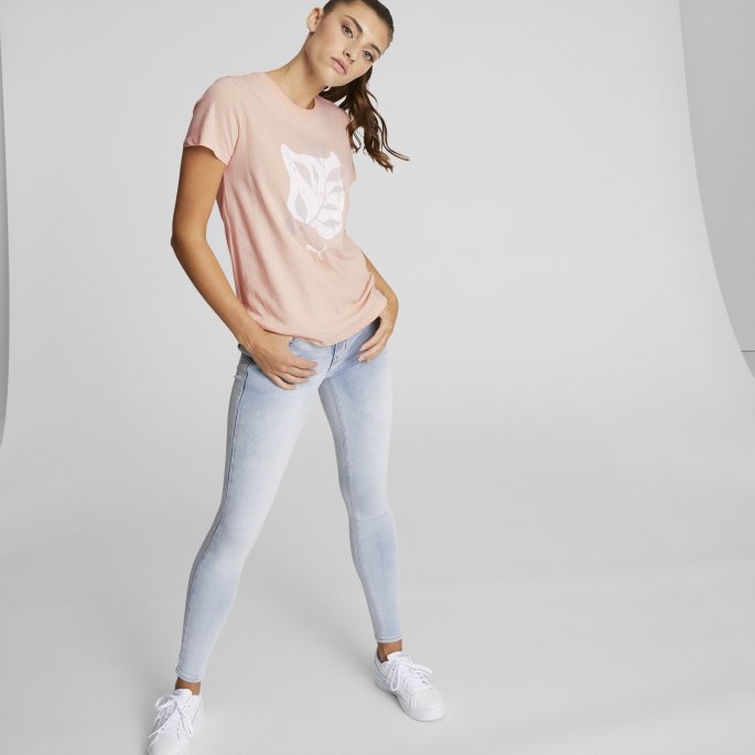 Rose Quartz Puma På Salg Treblokk Katt Logo T-skjorte For Kvinner