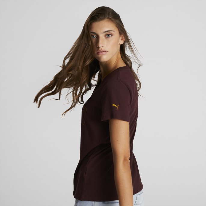 Puma På Tilbud Aubergine Deco Glam Logo T-skjorte For Kvinner