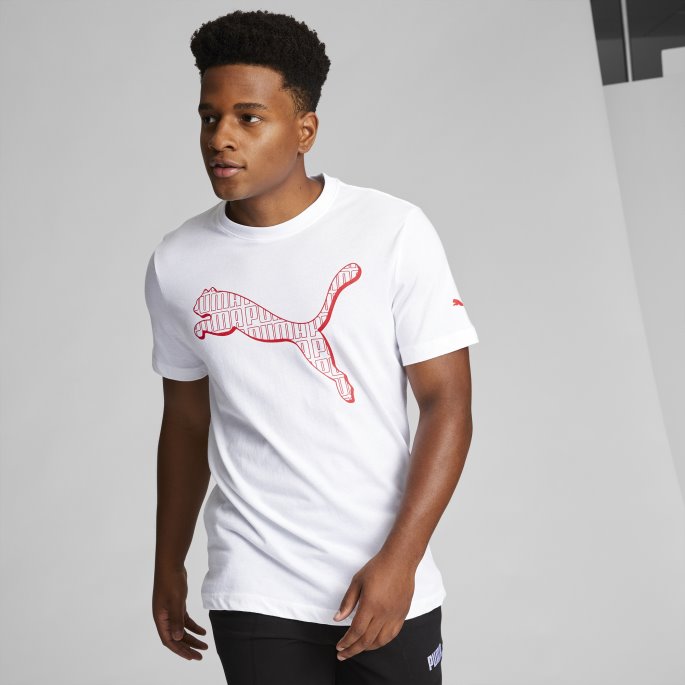 Puma På Tilbud Cat Fill Herre Grafisk T-skjorte Hvit