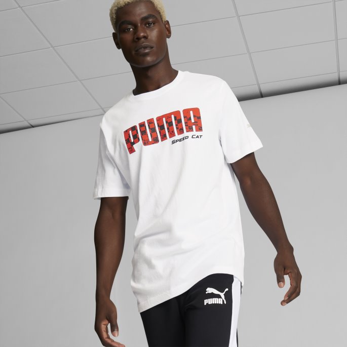 Speed Cat Rutete Flagg Herre-t-skjorte Hvit Puma På Salg
