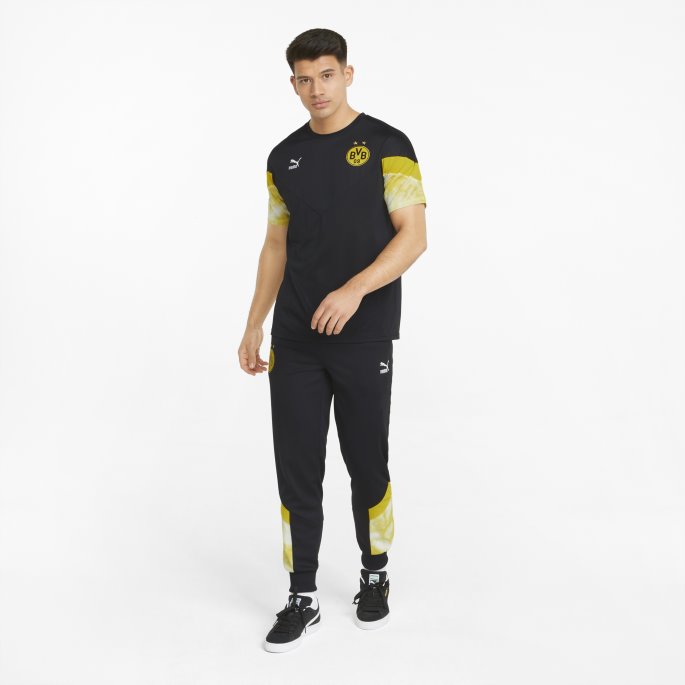 Puma På Tilbud Bvb Iconic Mcs Fotball-t-skjorte For Menn Svart-cyber Gul