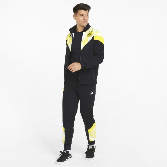 Puma På Tilbud Bvb Ikonisk Mcs Fotballjakke For Menn Svart-cyber Gul