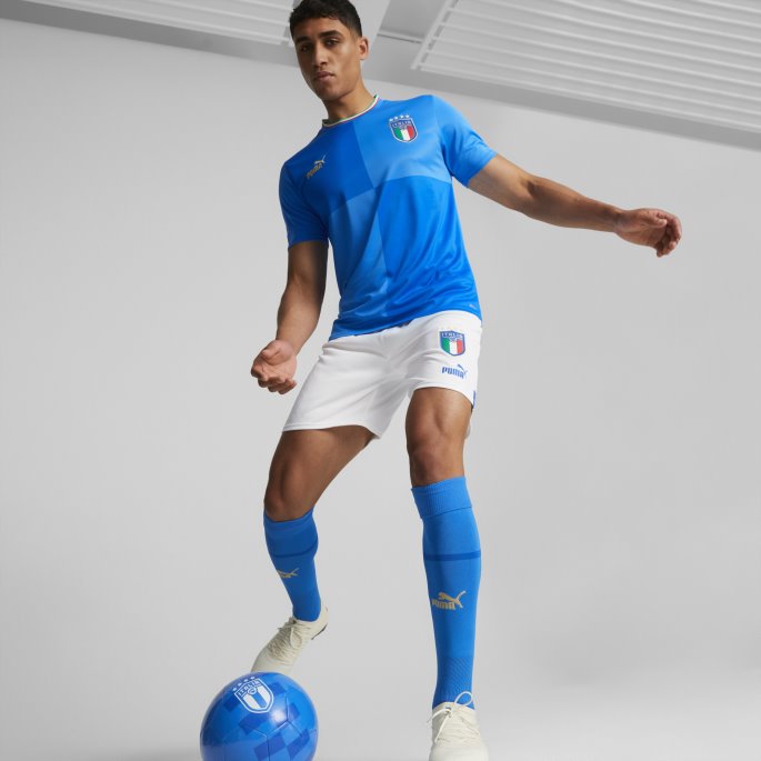 Hvit-antennende Blå Puma På Salg Italia 22-23 Replica Herreshorts