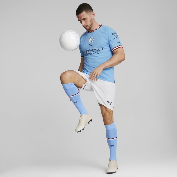 Puma På Salg Team Lys Blå-intens Rød Manchester City F.c. Hjemme 22-23 Autentiske Jersey Menn