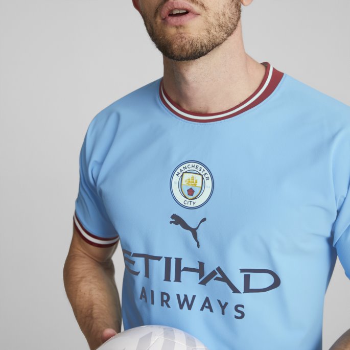 Puma På Salg Team Lys Blå-intens Rød Manchester City F.c. Hjemme 22-23 Autentiske Jersey Menn