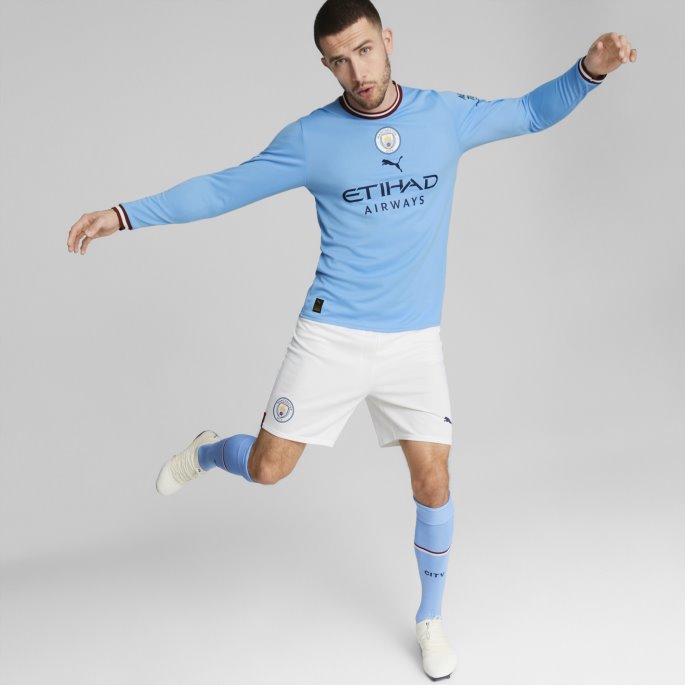 Team Lys Blå-intens Rød Puma På Salg Manchester City F.c. Hjemme 22-23 Langermet Replika Jersey Herre