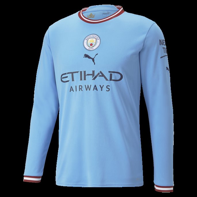 Team Lys Blå-intens Rød Puma På Salg Manchester City F.c. Hjemme 22-23 Langermet Replika Jersey Herre