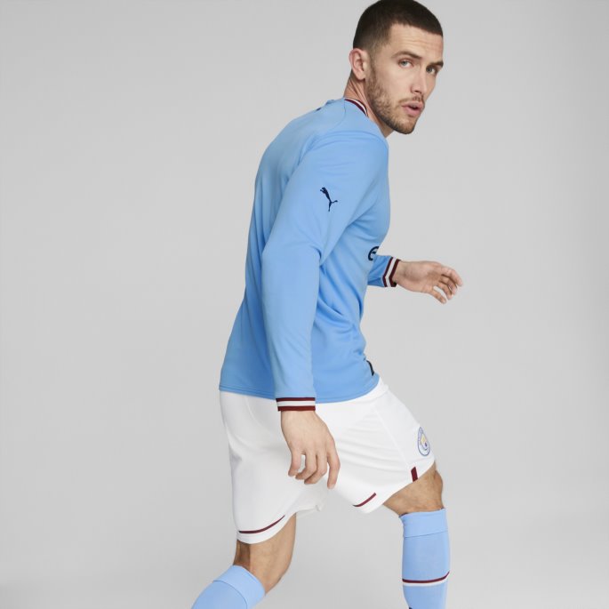 Puma På Salg Team Lys Blå-intens Rød Manchester City F.c. Hjemme 22-23 Langermet Replika Jersey Herre