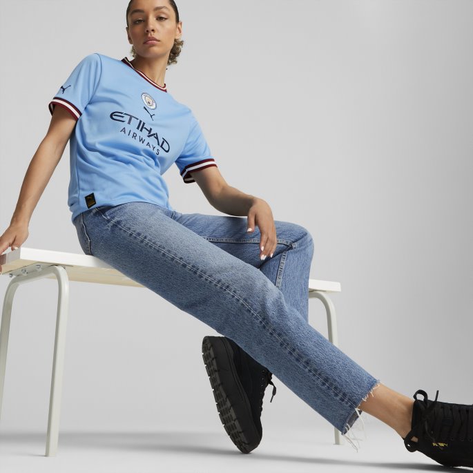 Team Lys Blå-intens Rød Puma På Salg Manchester City F.c. Hjemme 22-23 Replika Jersey Kvinner