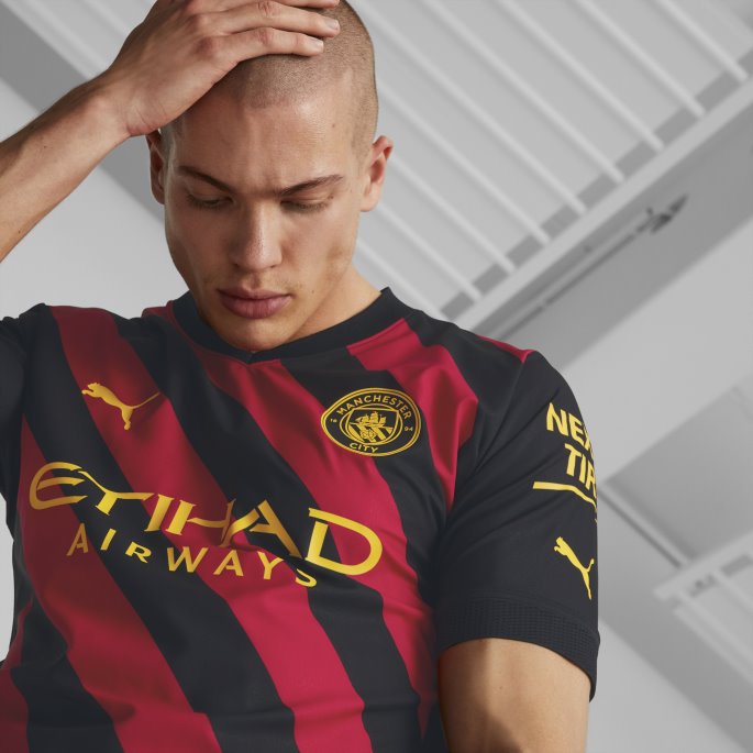 Svart-tango Rød Puma På Salg Manchester City F.c. Borte 22-23 Autentiske Jersey Herrer